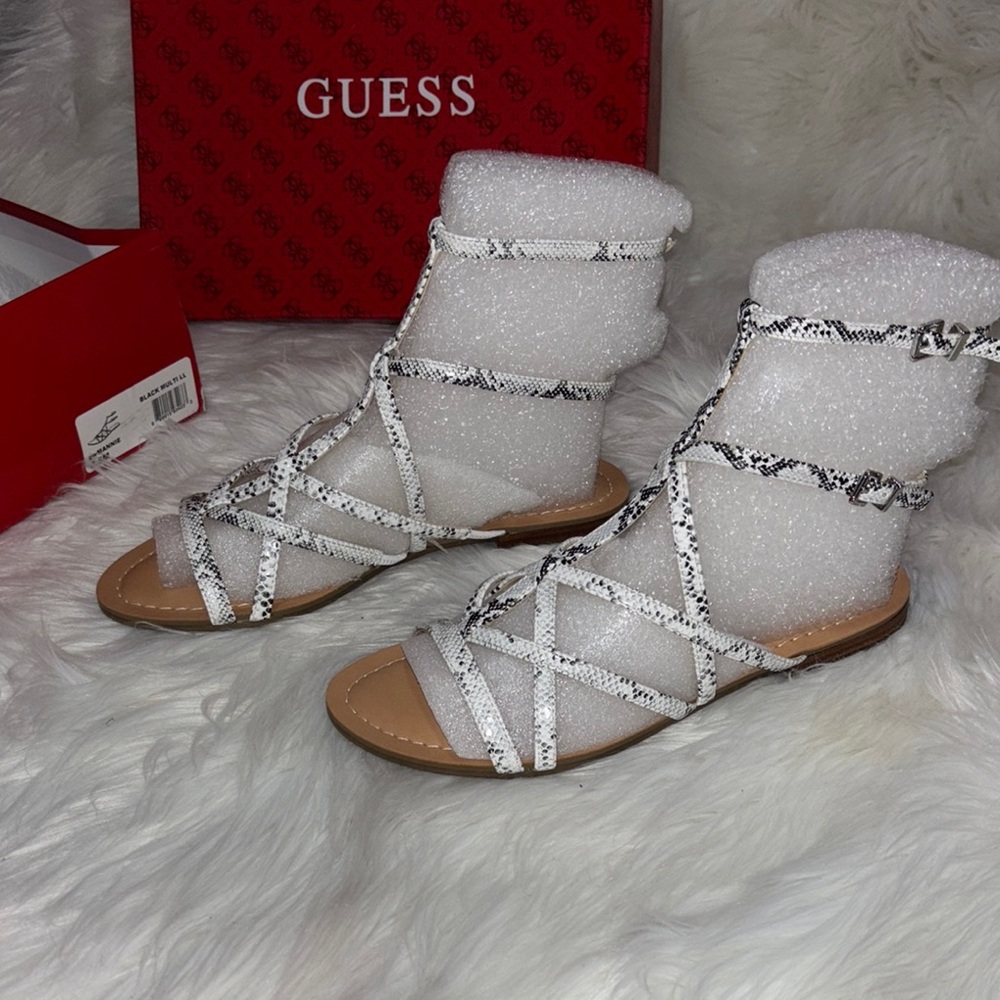 Guess White Strappy Sandals with Open-Toe Design